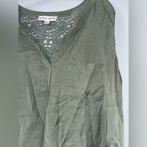 Knox Rose Crochet Knit Detail Boho Sleeveless Tank Top Sage Size XXL - Picture 2 of 6